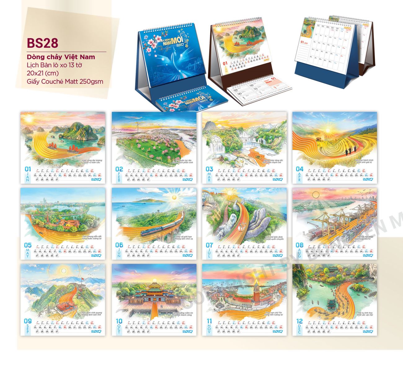 Lịch để bàn 2027 phong cảnh thiên nhiên đẹp mắt