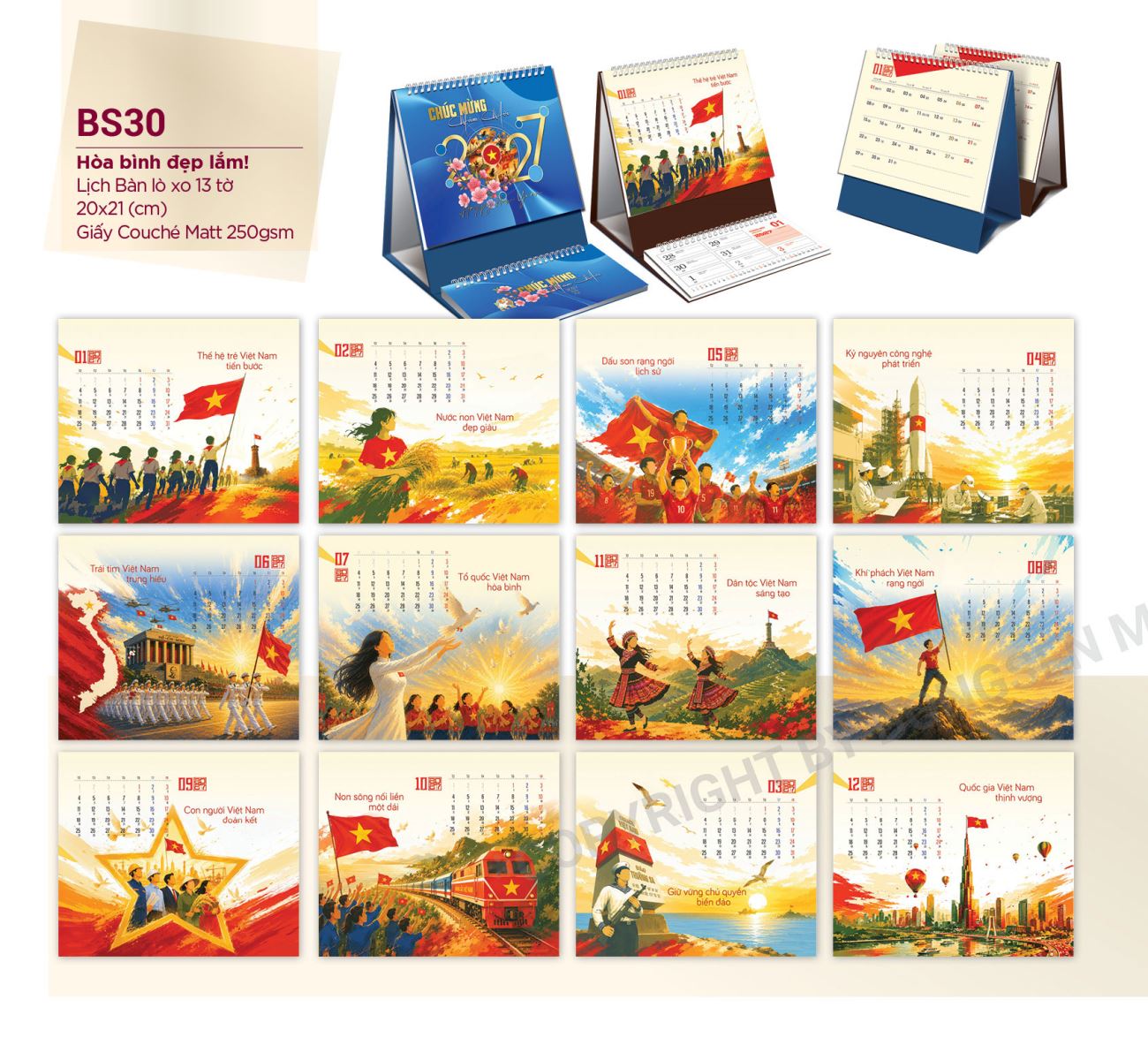 Lịch để bàn 2027 in logo thương hiệu công ty