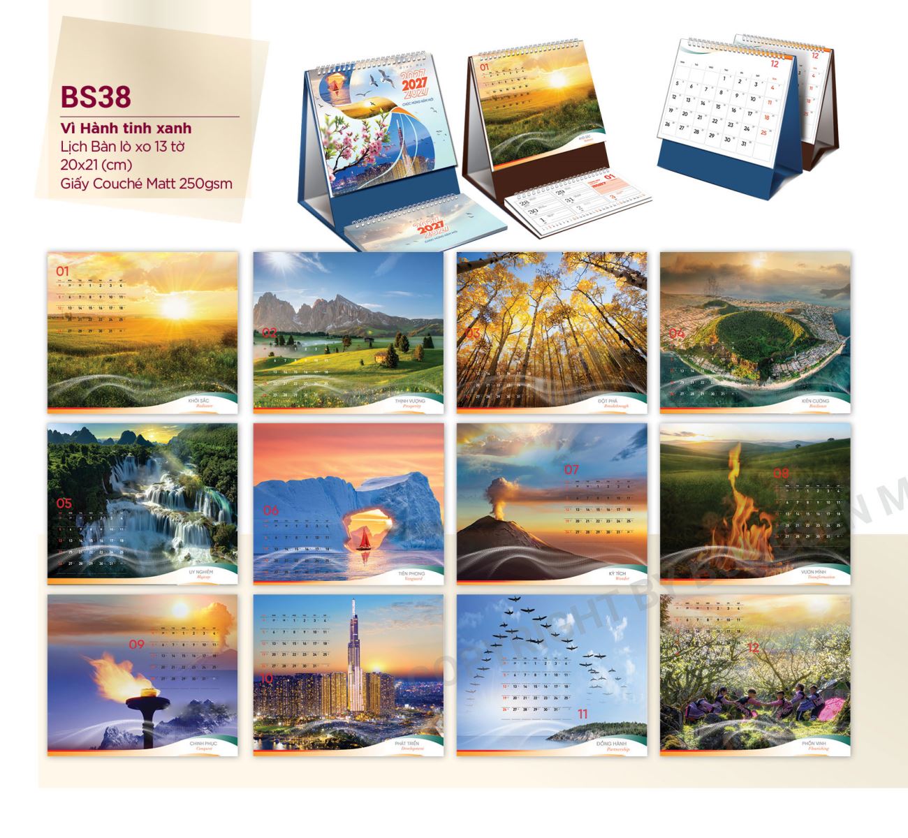 Mẫu lịch để bàn 2027 ấn tượng