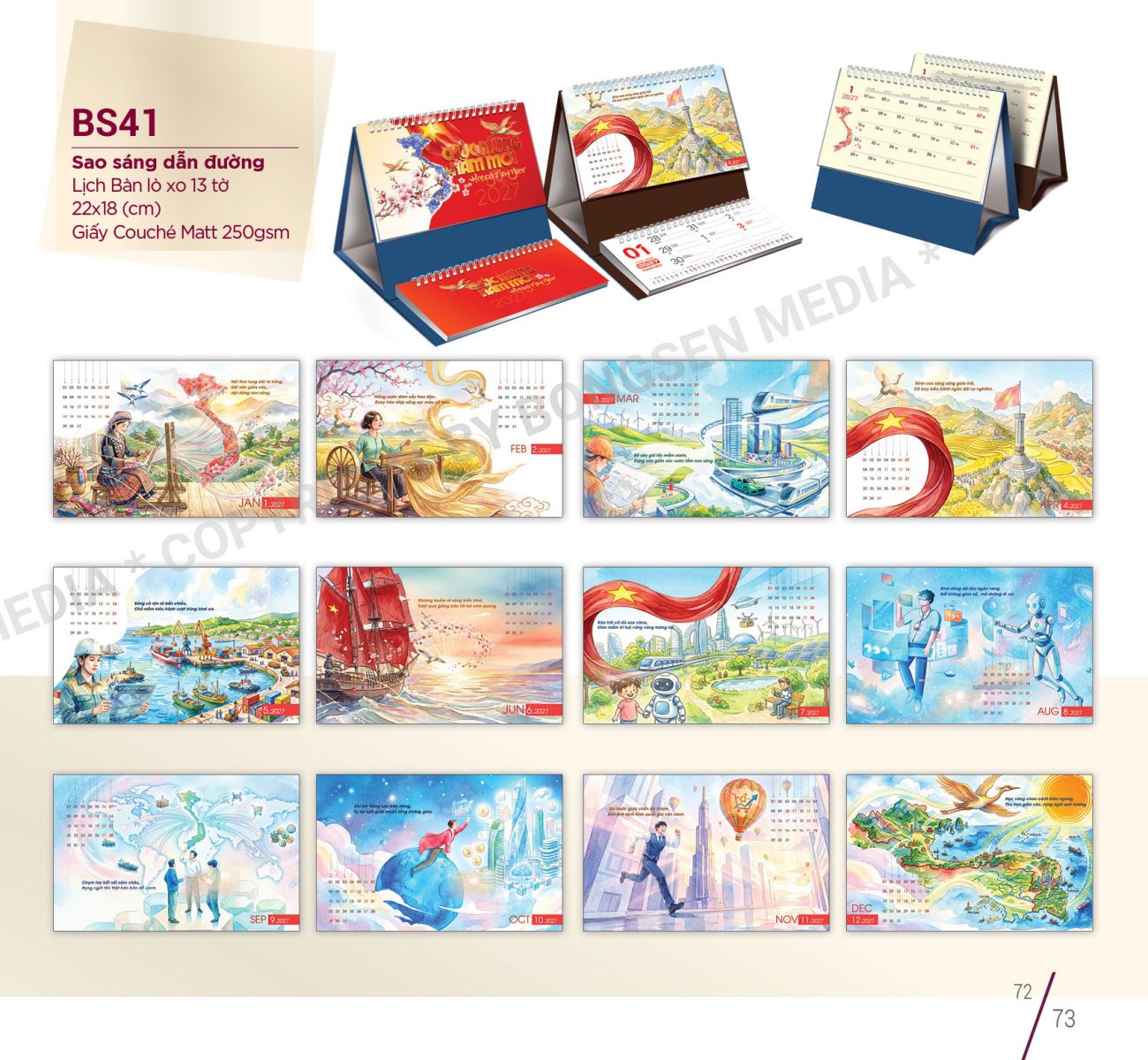 Mẫu lịch để bàn 2027 phong cách hiện đại, trẻ trung