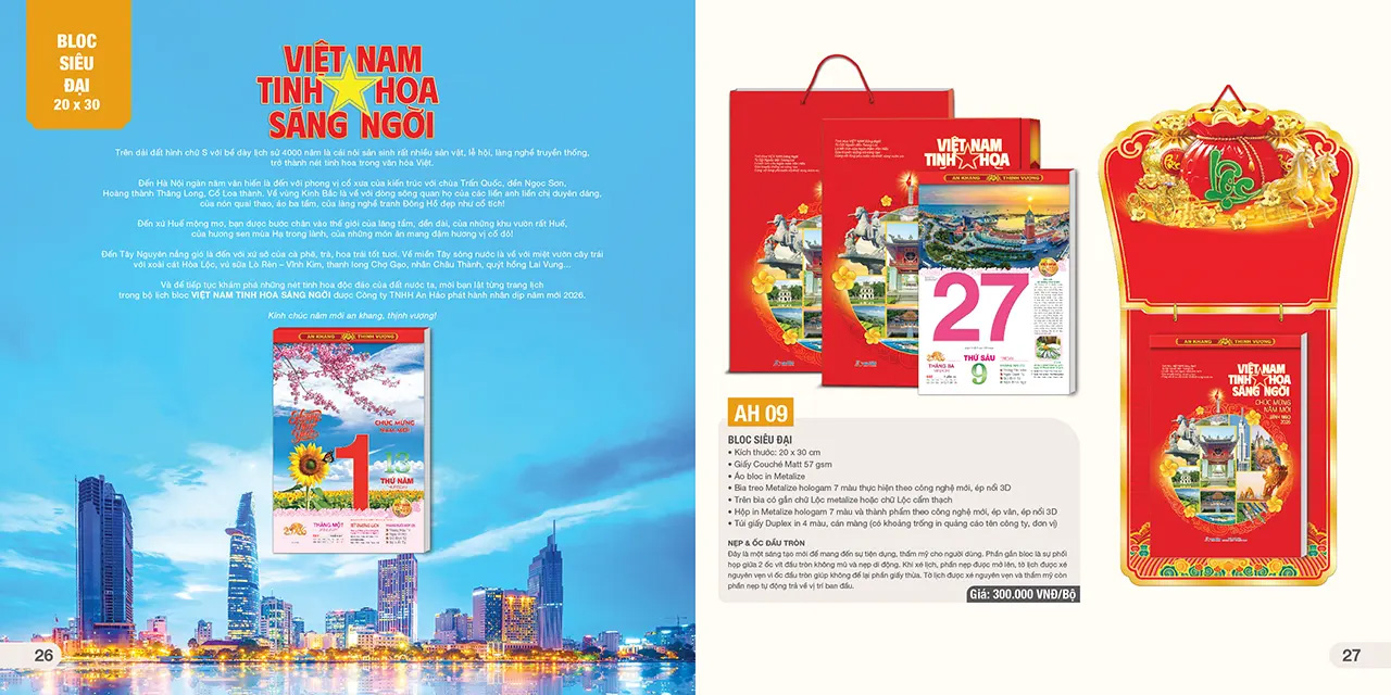 In lịch bloc trung 2026 khổ vừa, dễ treo tường