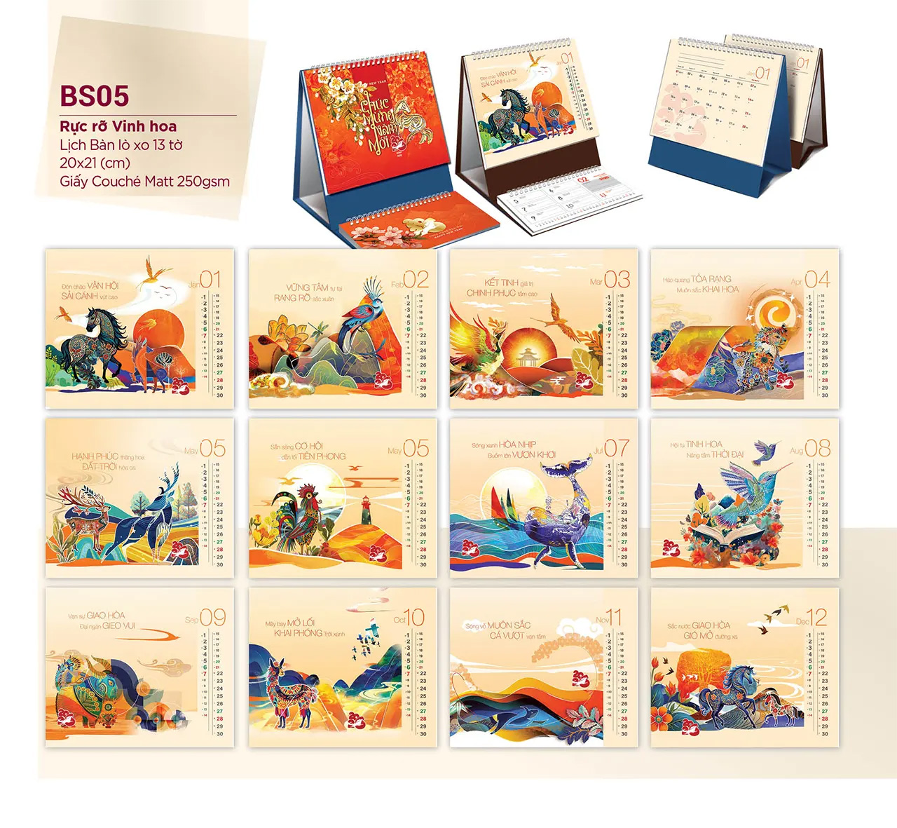 Lịch để bàn 2026 in logo thương hiệu công ty