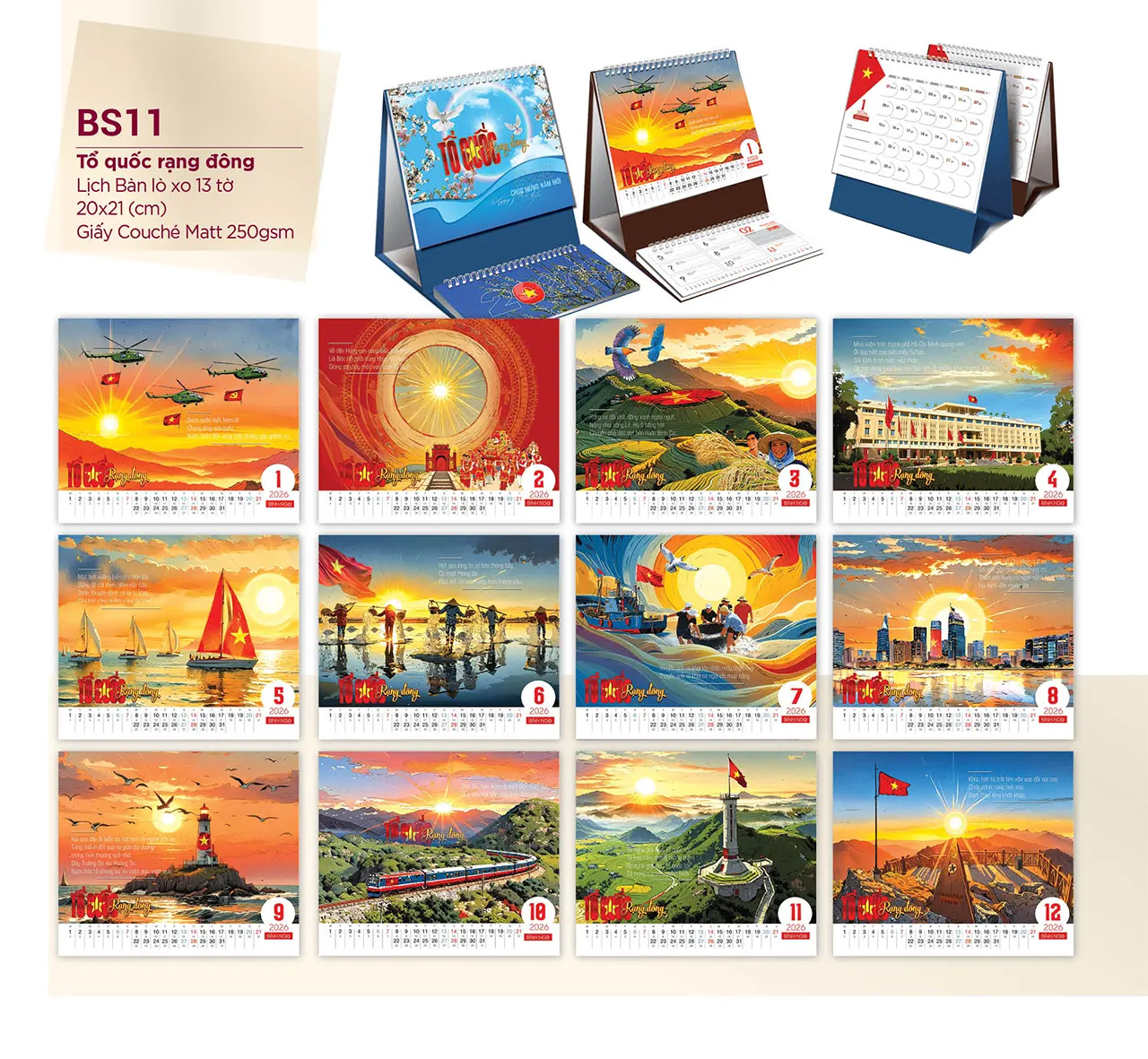 Mẫu lịch để bàn 2026 thiết kế sang trọng, hiện đại