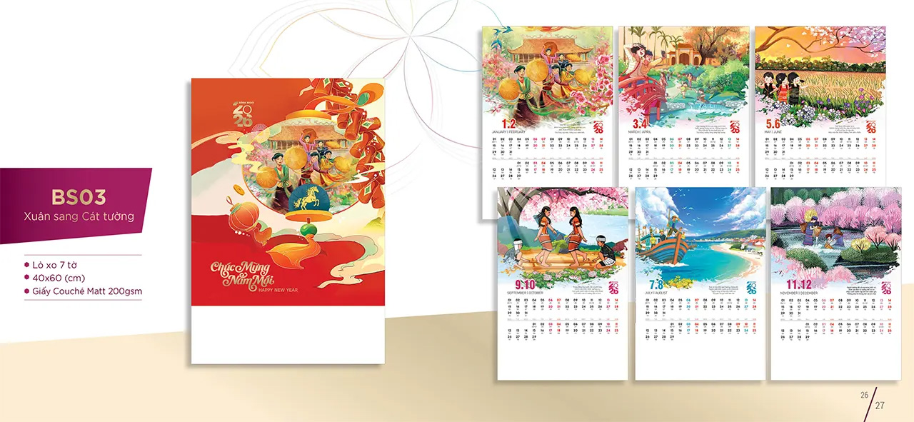 Lịch treo tường 7 tờ in logo thương hiệu công ty