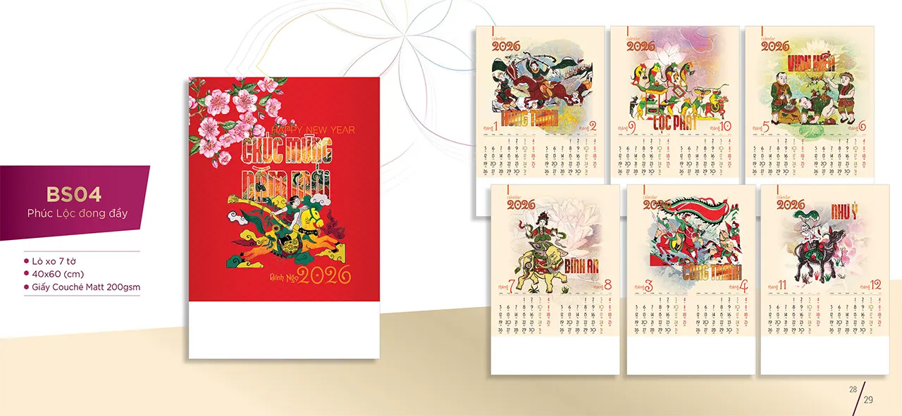 Thiết kế và in lịch treo tường 7 tờ cho doanh nghiệp