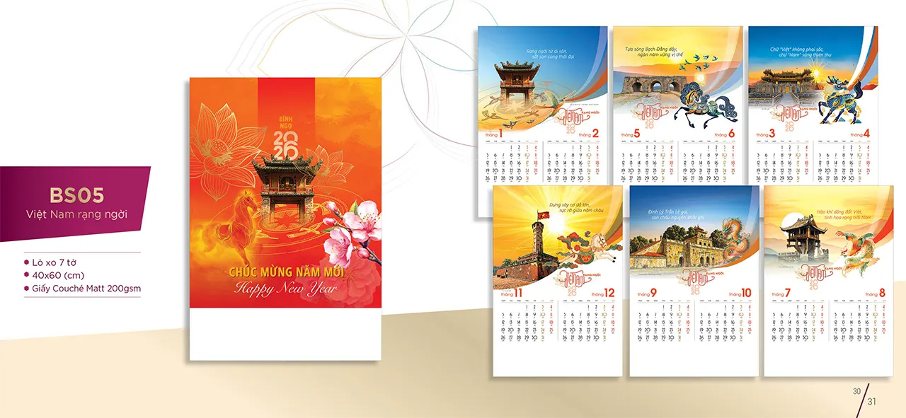 Lịch treo tường 7 tờ phong cảnh thiên nhiên ấn tượng