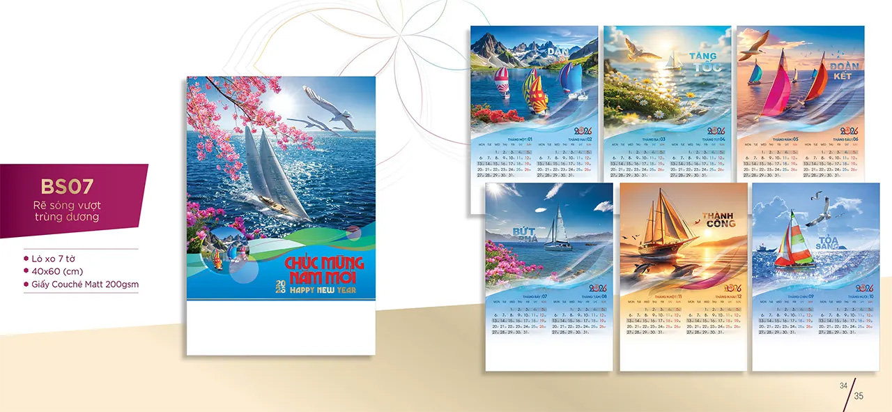 Mẫu lịch treo tường 7 tờ hiện đại, sang trọng
