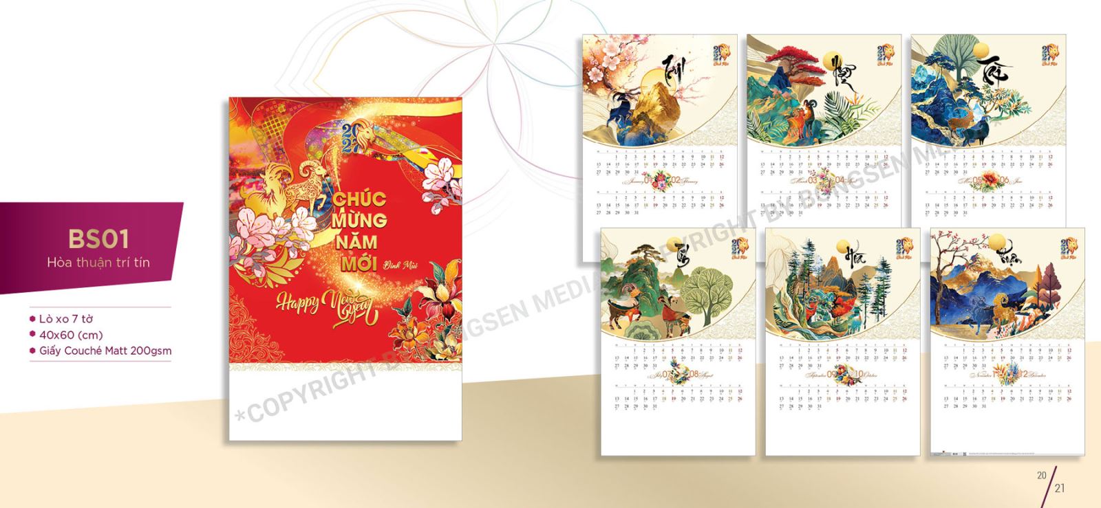 In lịch treo tường 7 tờ khổ lớn, màu sắc sắc nét