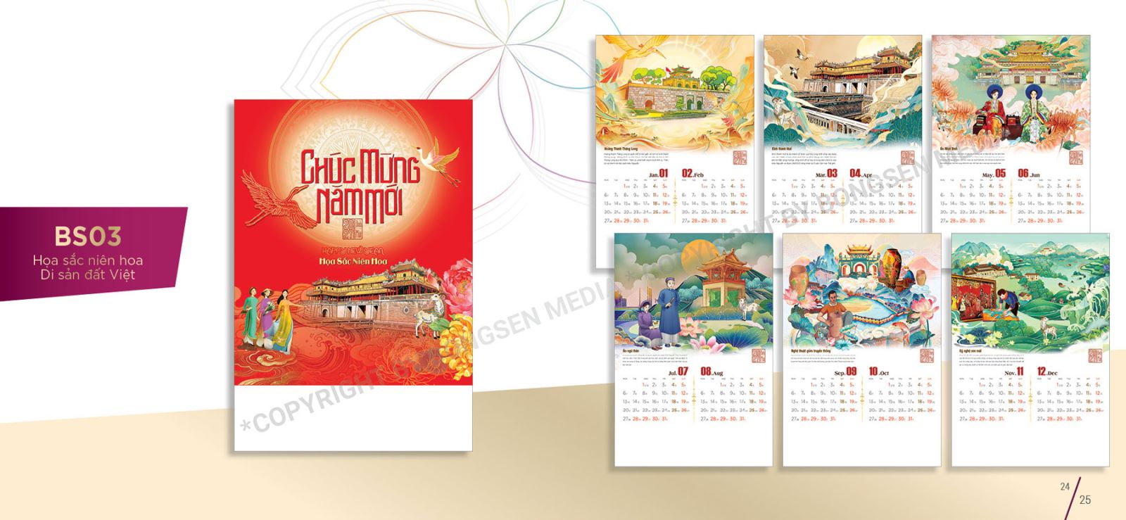 Lịch treo tường 7 tờ in logo thương hiệu công ty