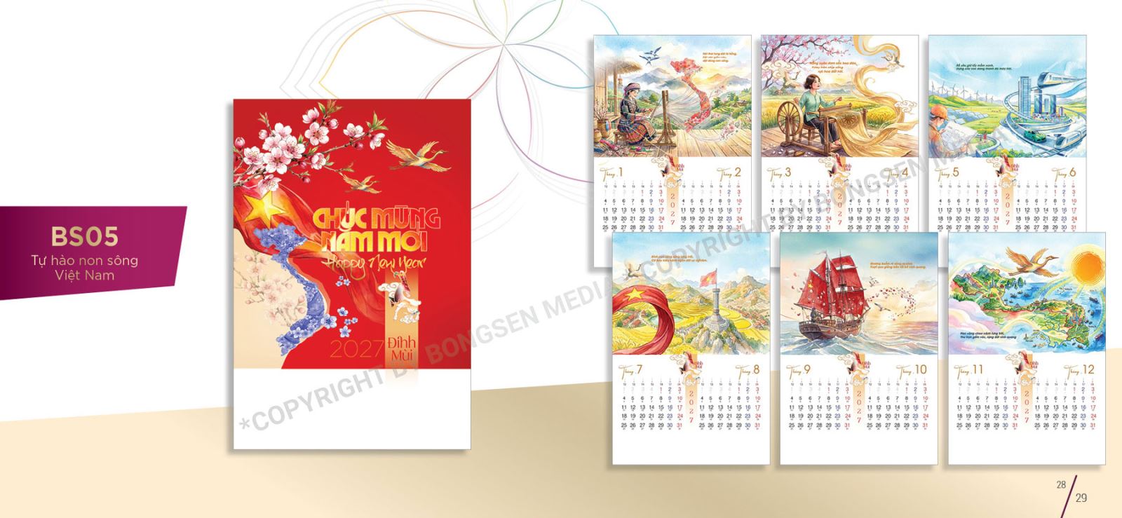 Lịch treo tường 7 tờ phong cảnh thiên nhiên ấn tượng