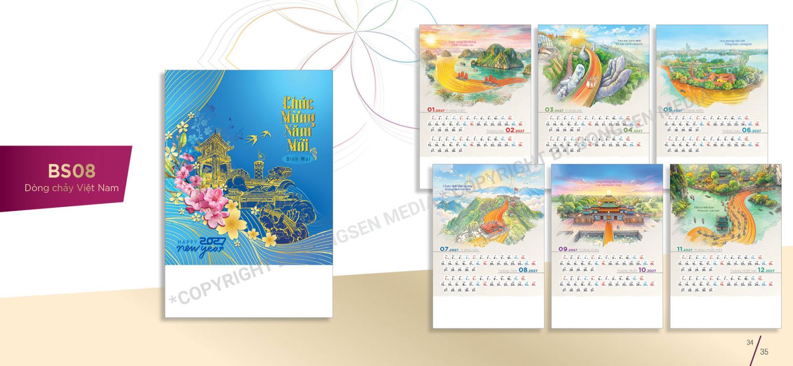 Lịch treo tường 7 tờ in ấn chất lượng cao, thiết kế đẹp