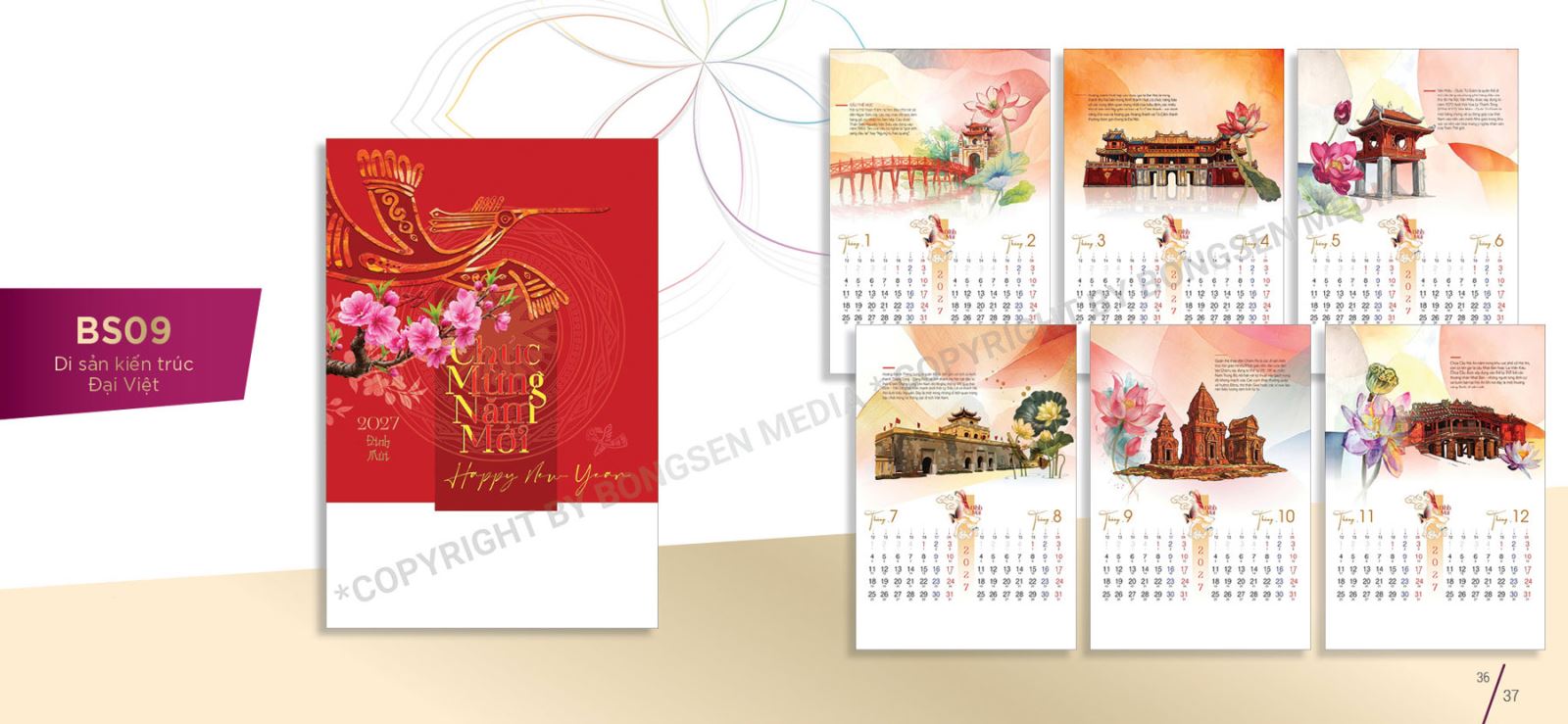 Mẫu lịch treo tường 7 tờ in ấn đẹp, thiết kế sang trọng