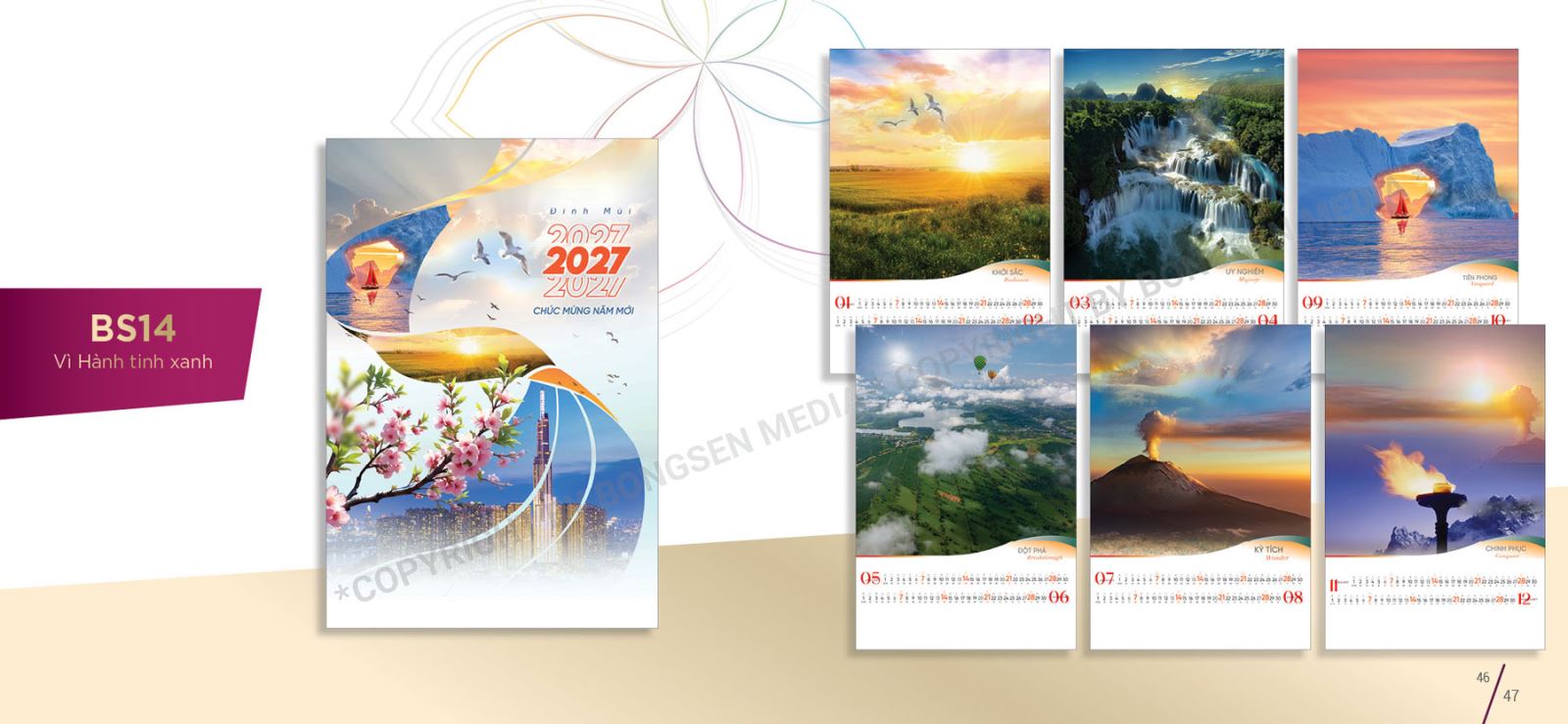lịch treo tường 7 tờ phôi sẵn